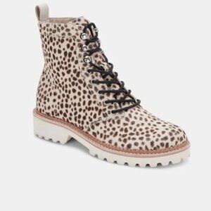 NEW Dolce Vita Avena Animal Print Calf Hair Lace Up Combat Boots Sz. 8.5